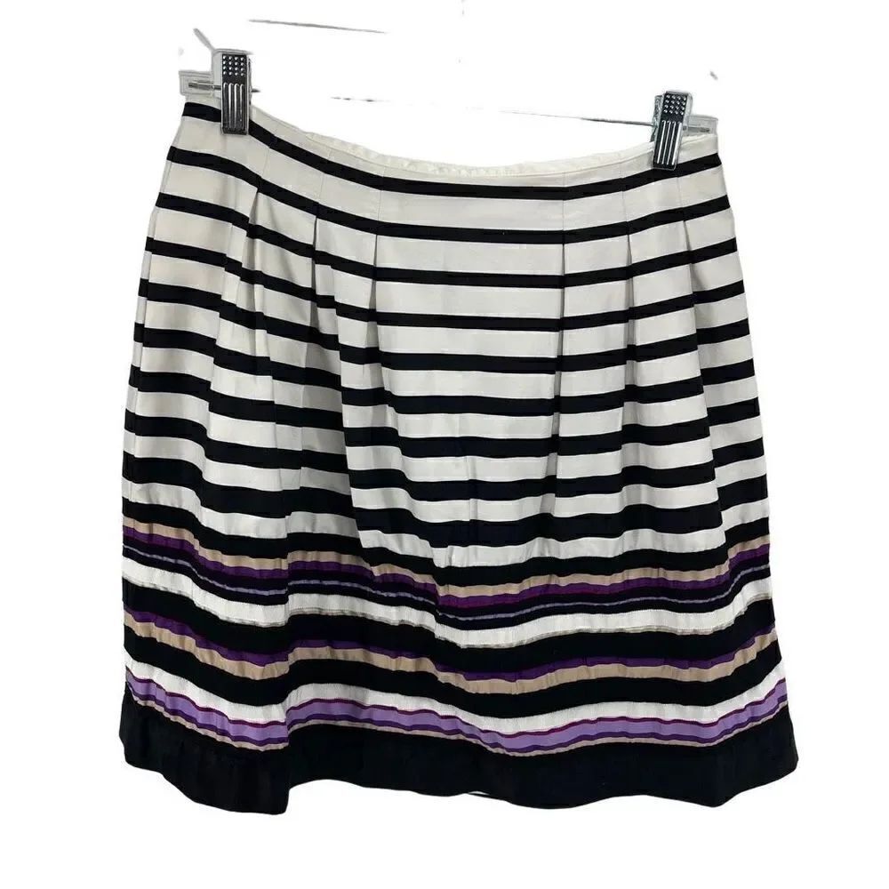 White House Black Market Womens Pleated Skirt Striped Stretch Black White Size 6
